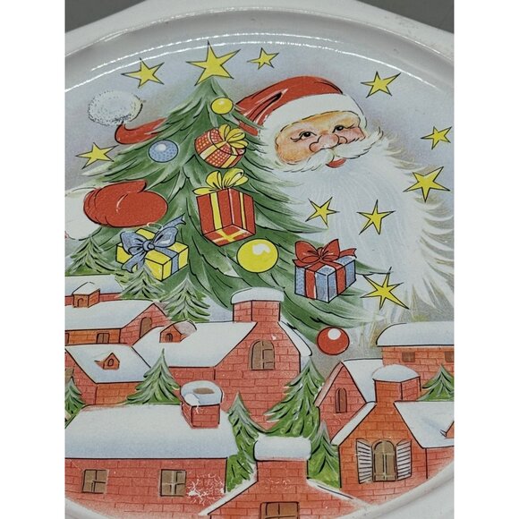 12"Vintage Christmas Santa & Village Ceramic Plate Decorative Holly Design READ - Picture 2 of 13
